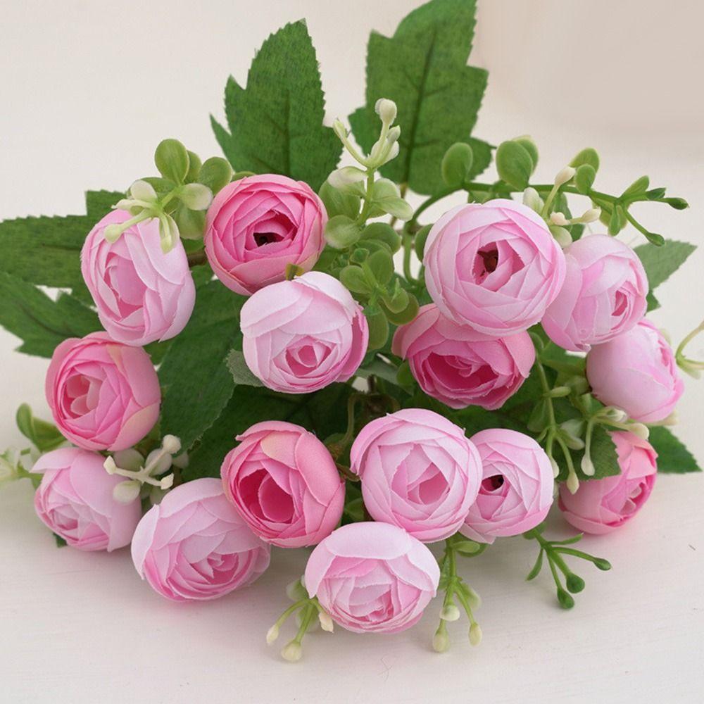 15 Heads Tea Rose Artificial Flower Multicolor Faux Flower Simulation Rose Flower  Home Decoration