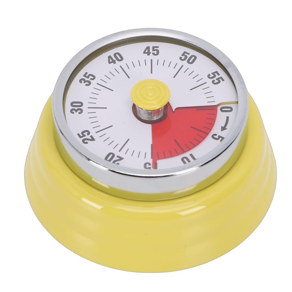 Vintage Kitchen Timer Stainless Steel 60 Minute Countdown Visual Timer with Sound Reminder for Cooking Work Study Yellow