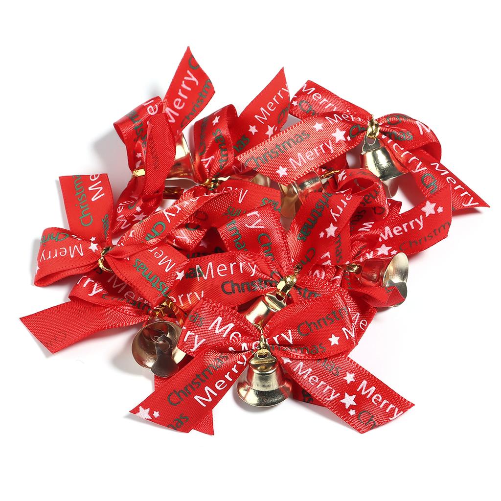 10pcs/lot Christmas Bow Exquisite Polyester Printed Bowknot With Bell For DIY Crafts Garment Ornament Christmas Tree Decoration