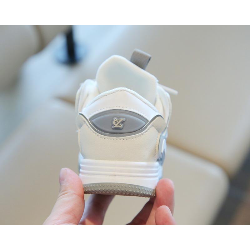 Children's Sports Shoes - Spring/Autumn Casual High-Top Skate Shoes for Boys, White Sneakers for Girls, Soft-Soled Puffy (Doughnut) Shoes for Toddlers