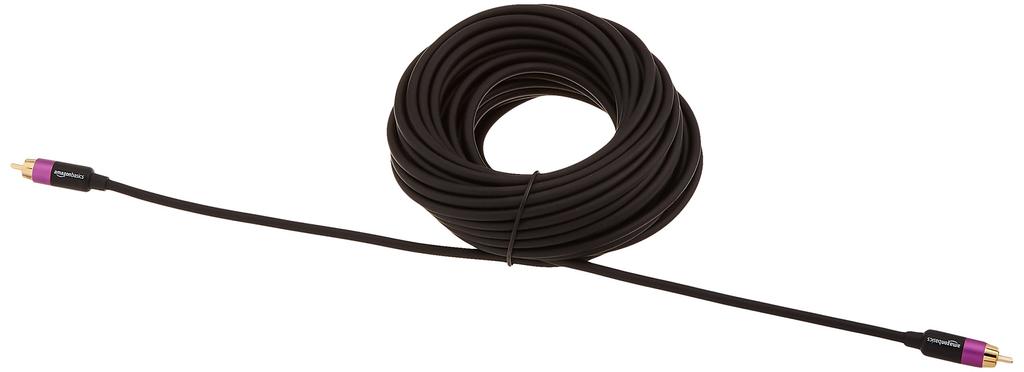AmazonBasics 1pc RCA Audio Cable for Speaker with Gold Plated Plug Black Subwoofer/Amplifier/Active 15.2m