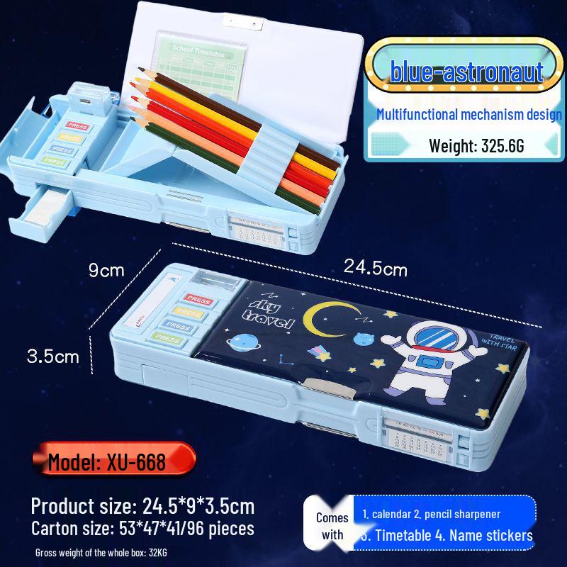 Creative Double-Layer Cartoon Pencil Box - Multifunctional, Large Capacity Stationery for Elementary Students