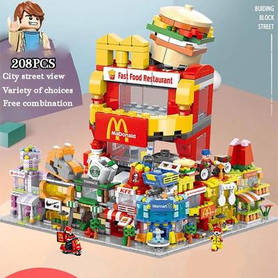 208pcs Mini City Street View Building Blocks McDonald's House Model Building Blocks Compatible with Children's Educational Toys