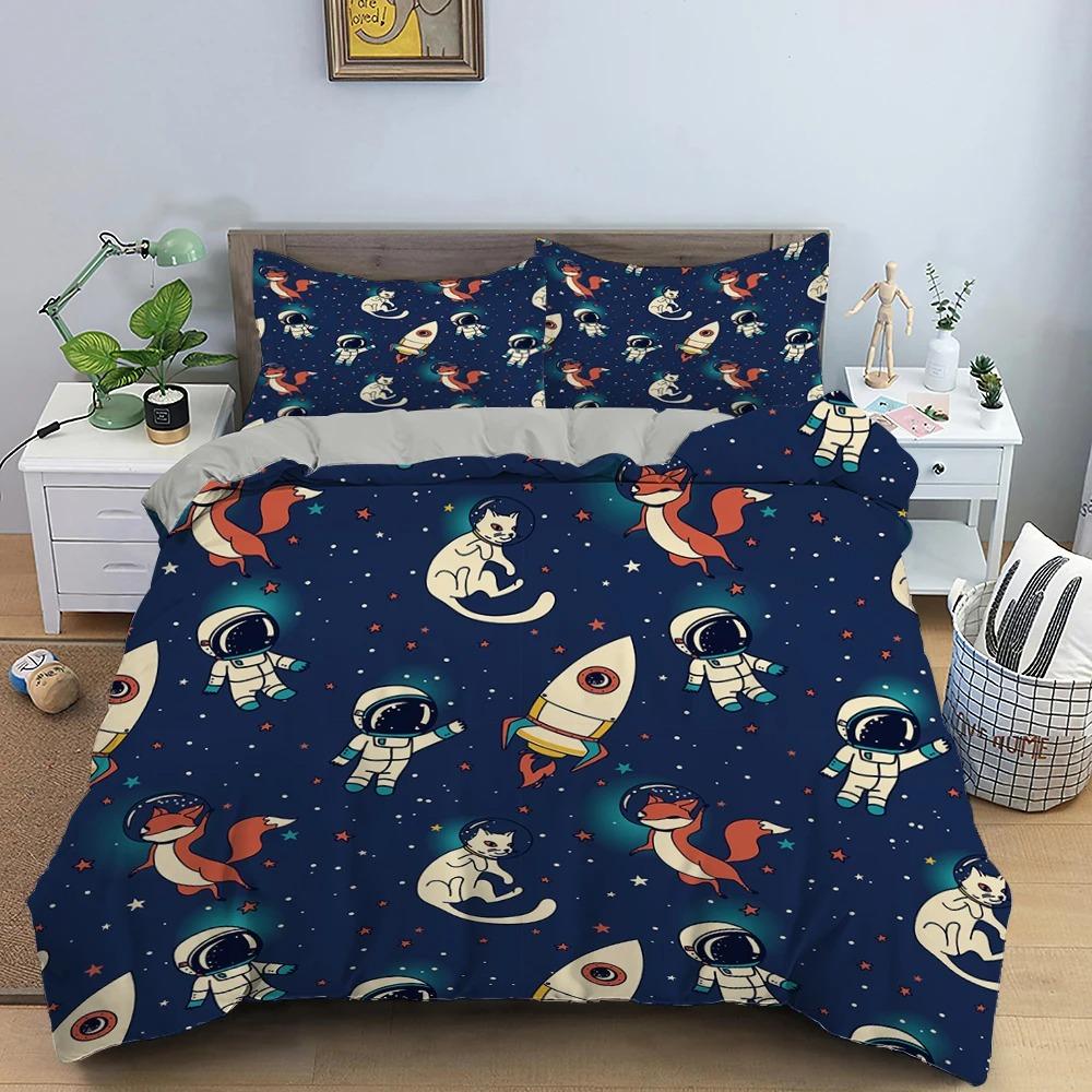 Cartoon Astronaut Outer Space Bedding Set Teens Boys Home 23 Piece Duvet Cover Set Pillowcase Single Twin King Quilt Cover Set