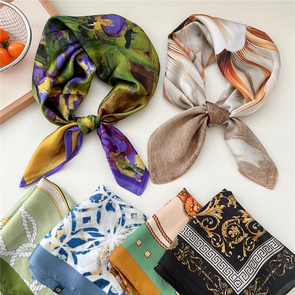 70*70cm New Luxury Square Scarf Silk Scarves Women Neck Hair Tie Band Hijab Kerchief Head Headband Smooth Bandana Female Foulard