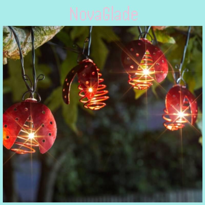 Ladybug Solar String Lights Outdoor Garden Decor With Led Bulbs For Patio And Yard
