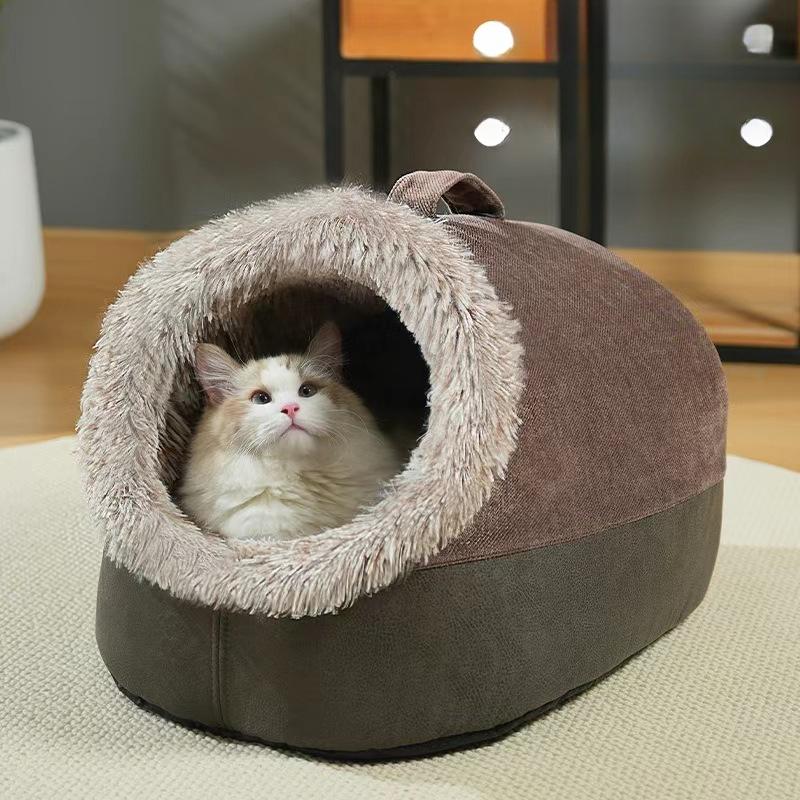 

Кошачья будка для животных, полностью закрытый большой шарф, плюшевые принадлежности, портативное тепло M 40*36*28cm