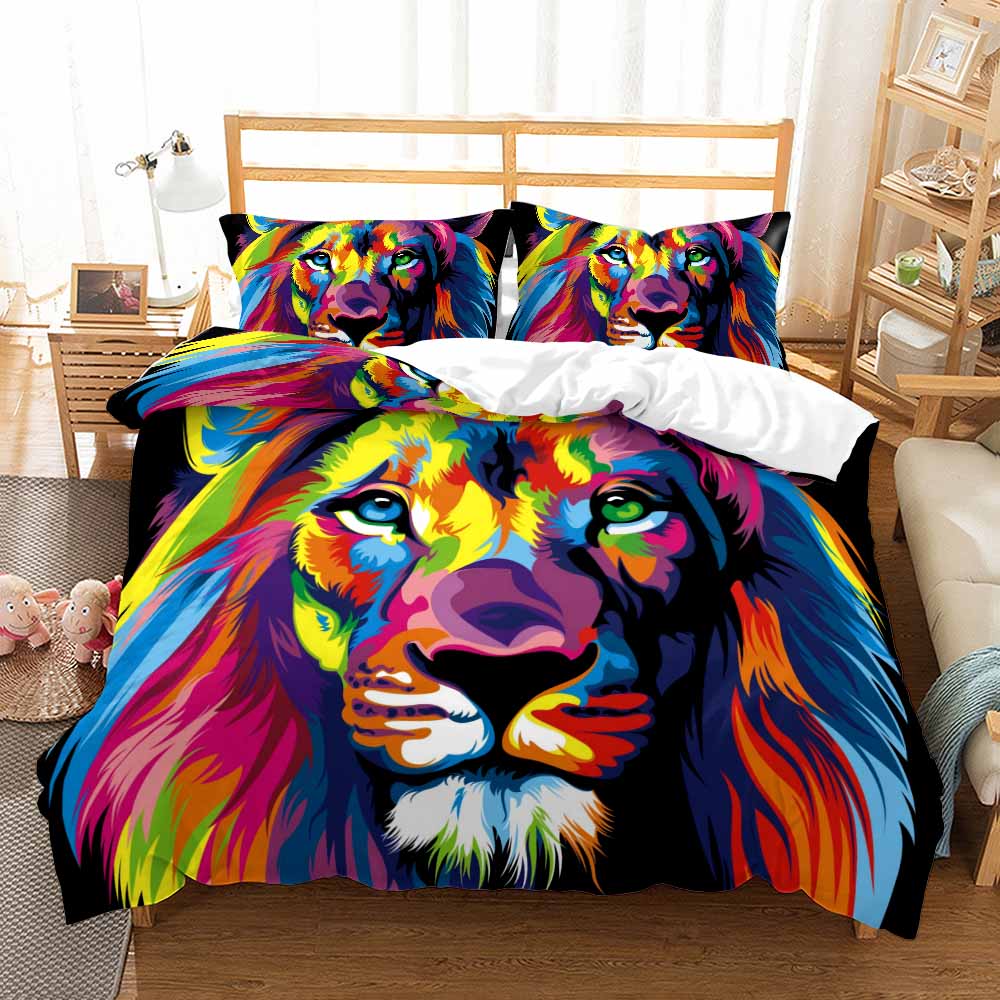 Print Colorful Lion Tiger Bedding European Pattern Duvet Cover Set Queen King Size 2/3pcs Bedclothes Bed Linen For Boys Girls