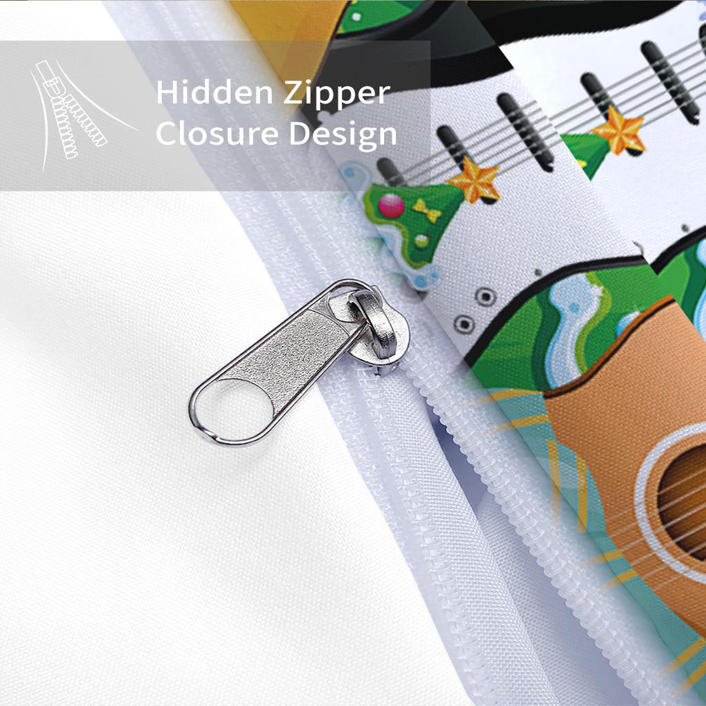 3pc Christmas Music Guitar Print Red Chipless Bedding Set Soft and Comfortable Bedroom Dormitory Multiple Sizes Machine Washable