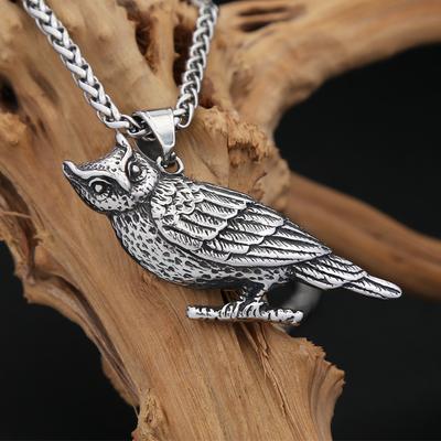 Vintage Vikings Owl Pendant Necklace For Men Women Stainless Steel Amulet Animal Necklaces Nordic Jewelry Dropshipping