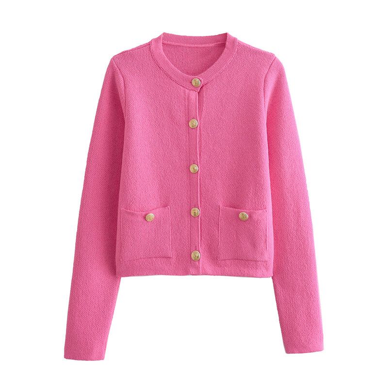 Fashion Style 2024 Spring New Arrival Women's Clothing Slim Looking Easiest for Match Button Decoration Long Sleeves Knitting Cardigan 06427034