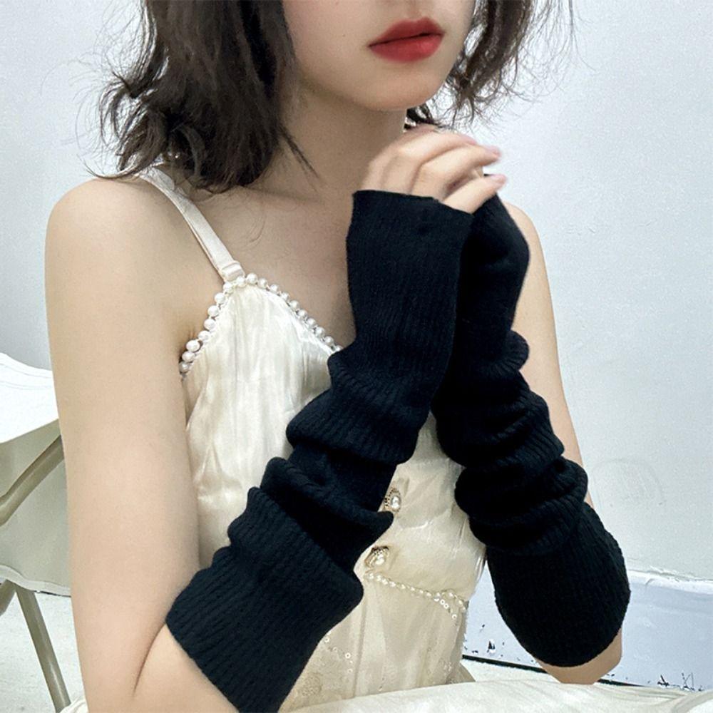 1 Pair Women Long Fingerless Gloves Winter Soft Knitted Warm Arm Sleeve Punk Gothic Fashion Casual Soft Mitten