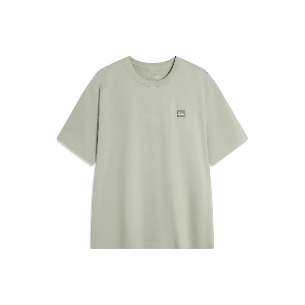Li-Ning Soft Comfortable Loose Versatile Round Neck Pullover Short Sleeve T-Shirt Unisex Tops Dry-Grass-Gray AHSU743-12