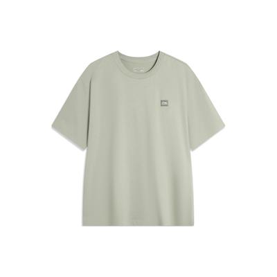 Weich Bequem Locker Vielseitig Rundhals Pullover Kurzarm T-Shirt Unisex Oberteile Trockengrasgrau AHSU743-12
