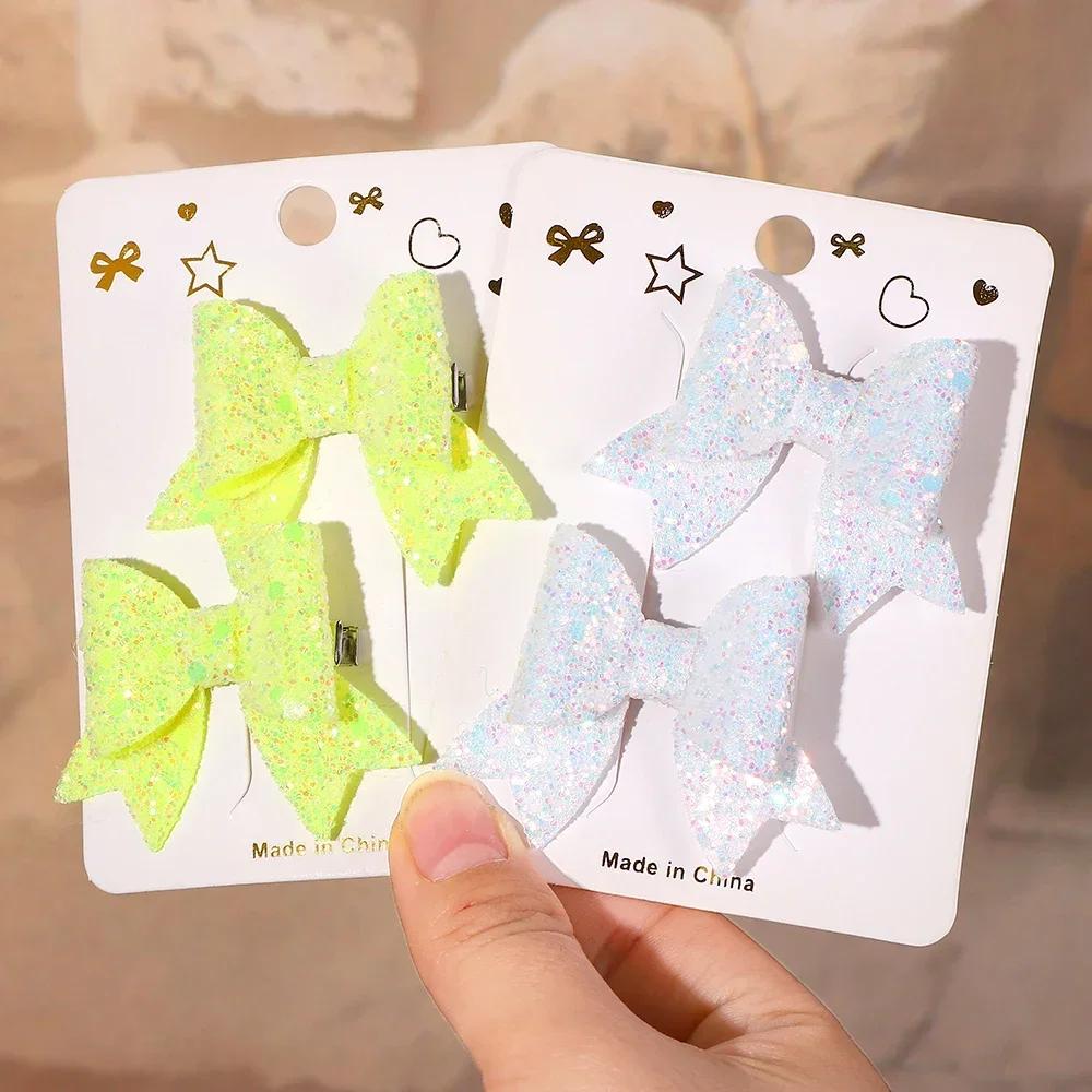 4Pcs Glitter Bows Hair Clips for Women Girls Cute Shinny Sequins Butterfly Hairpins Headwear Hairgrip Kids Hair Accessories