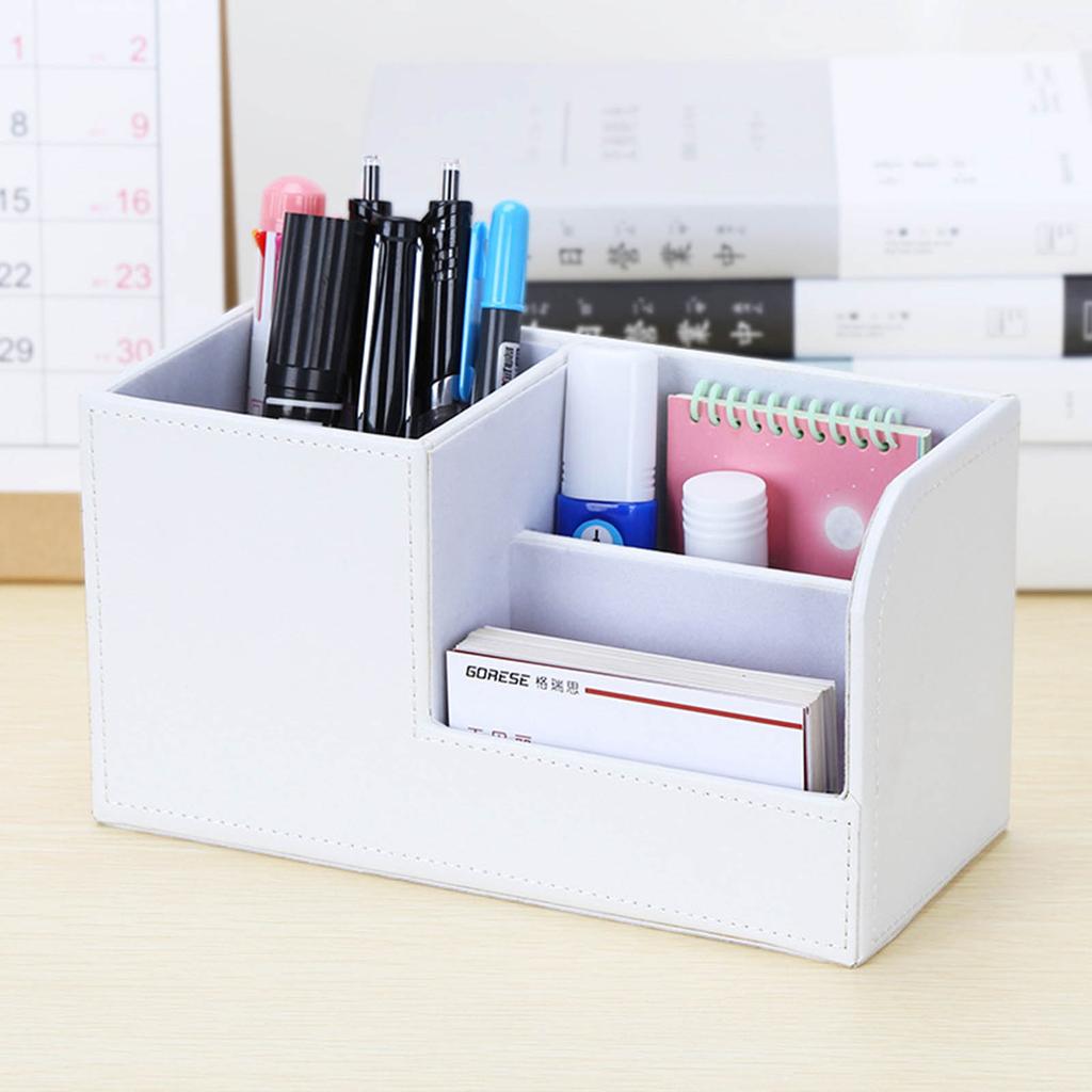 Kožený stolní organizér pro pouzdro Správa kabelů Třídič Úložiště pro kabelové brýle Šperky Hodinky Stolní domácí kancelář 3 sloty