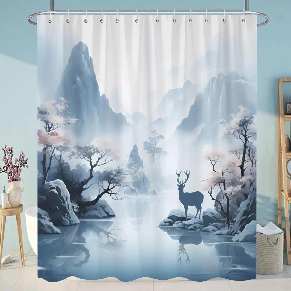 Zábavný potápěčský sprchový závěs pro kočky Kreslená zvířata Styl olejomalby Polyester omyvatelné sprchové závěsy Dekor do koupelny s háčky