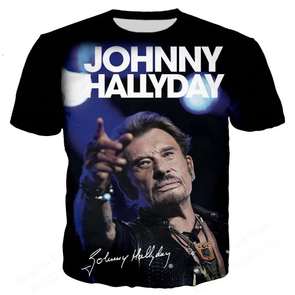

2025 Popular Singer Johnny Hallyday 3d Printed T-shirt Men Women Fashion Casual Short Sleeve T shirt Rock Hip Hop Tops Tees New S
