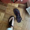 Niche Pinch Foot One-word Buckle with Roman Sandals Women's Retro Bevel Cover Ugly Flat Bottom Cool Slippers Women