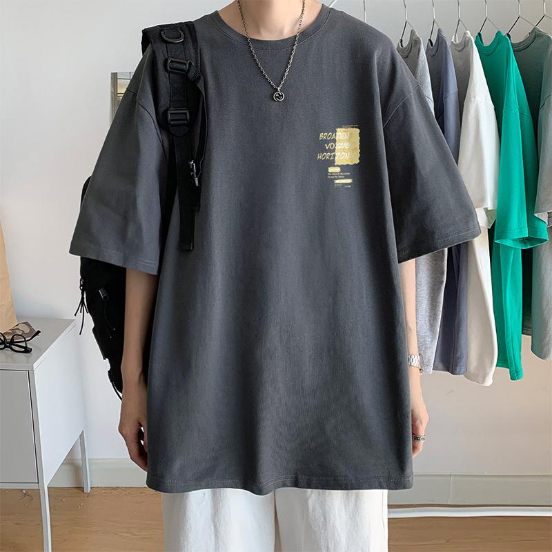 100% Cotton Printed Short Sleeve T-shirt Men's Half-sleeved Men's Fashion Brand Ins American Loose Body Shirt Men's Top