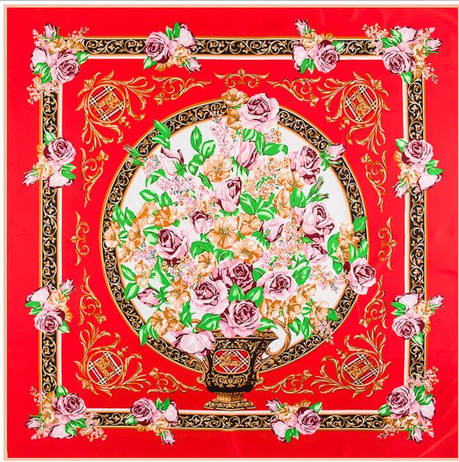 New Brand Bandana Shawl 100% Twill Silk Scarf Floral 130cm Square Scarves Print Kerchief Woman Headband Hijab Scarf&Wraps
