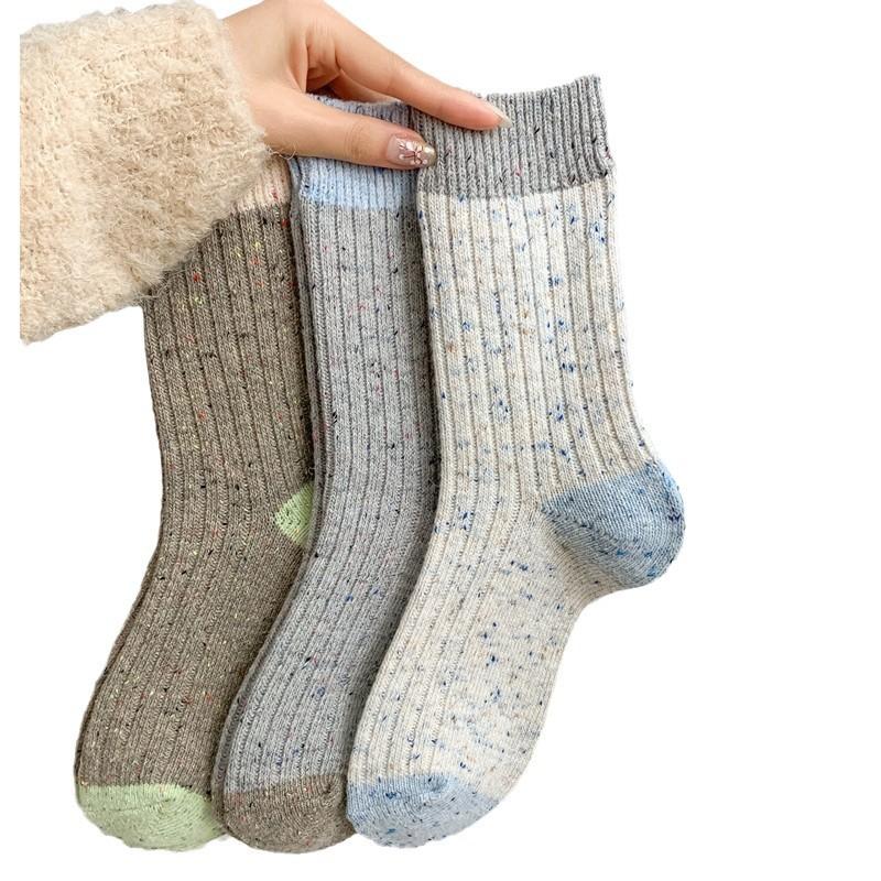 Herbst- und Winter Dicke Garnsocken für Kinder, Farbblock-Punktgarn Kaschmir Verdickt Warme Wolle Mittelwaden-Frotteesocken