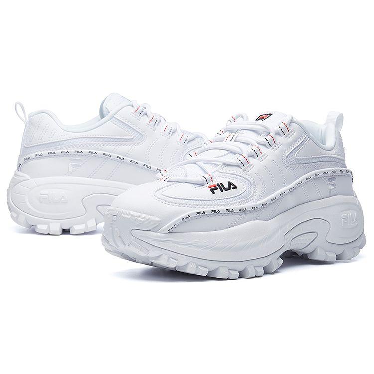 Fila Gear Fabric Synthetic Leather Trendy Outdoor Sports Shock Absorbing Wear Resistant Low Top Casual Shoes Women Casual Shoes White F12W044122FWT