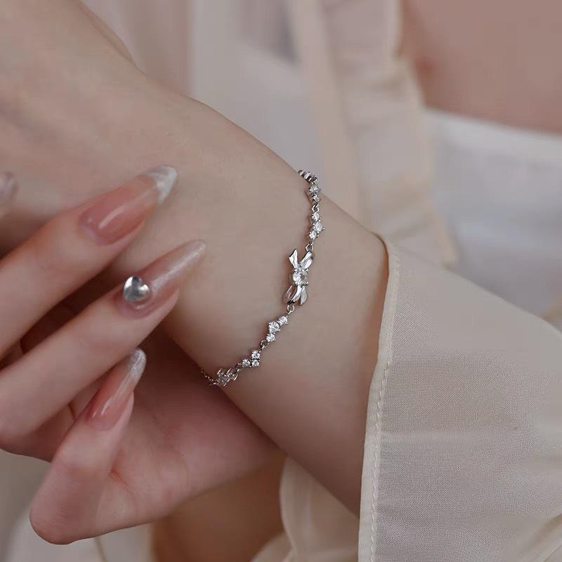Sterling Silver Zircon Bow Bracelet - Women's Elegant, 2024 New Pure Silver Accessory