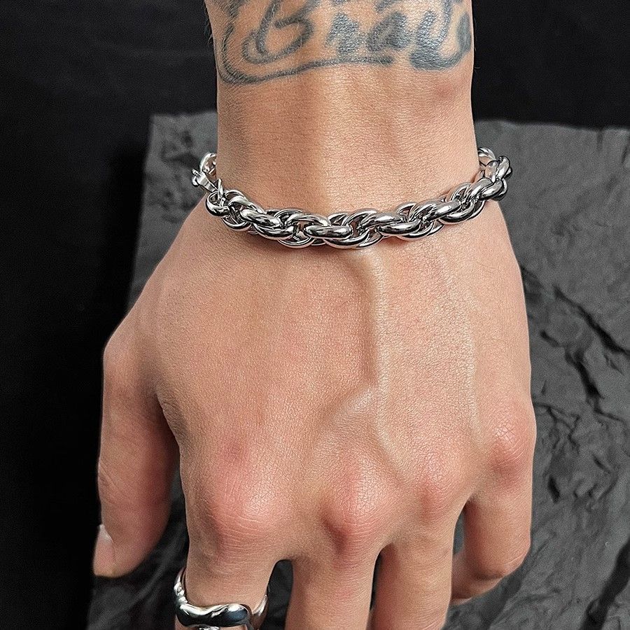 Stainless Steel Chain Retro Metal Twist Chain Bracelet Width 8mm Men's Hip Hop Fashion Jewelry