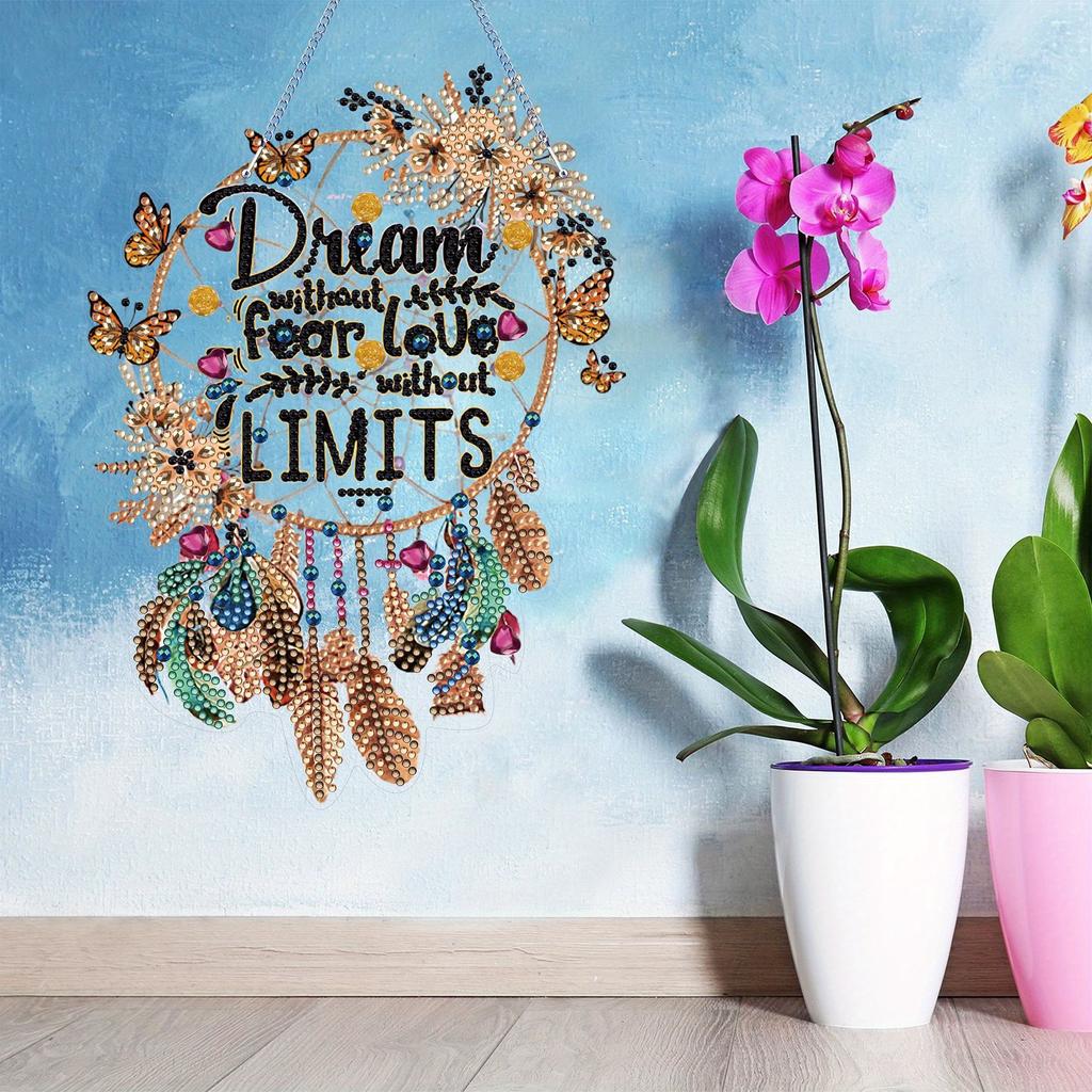 1Pc 5D Acrylic DIY Material Kit Dreamer Butterfly Dream Catcher Diamond Painting Door Hanging Wall Hanging