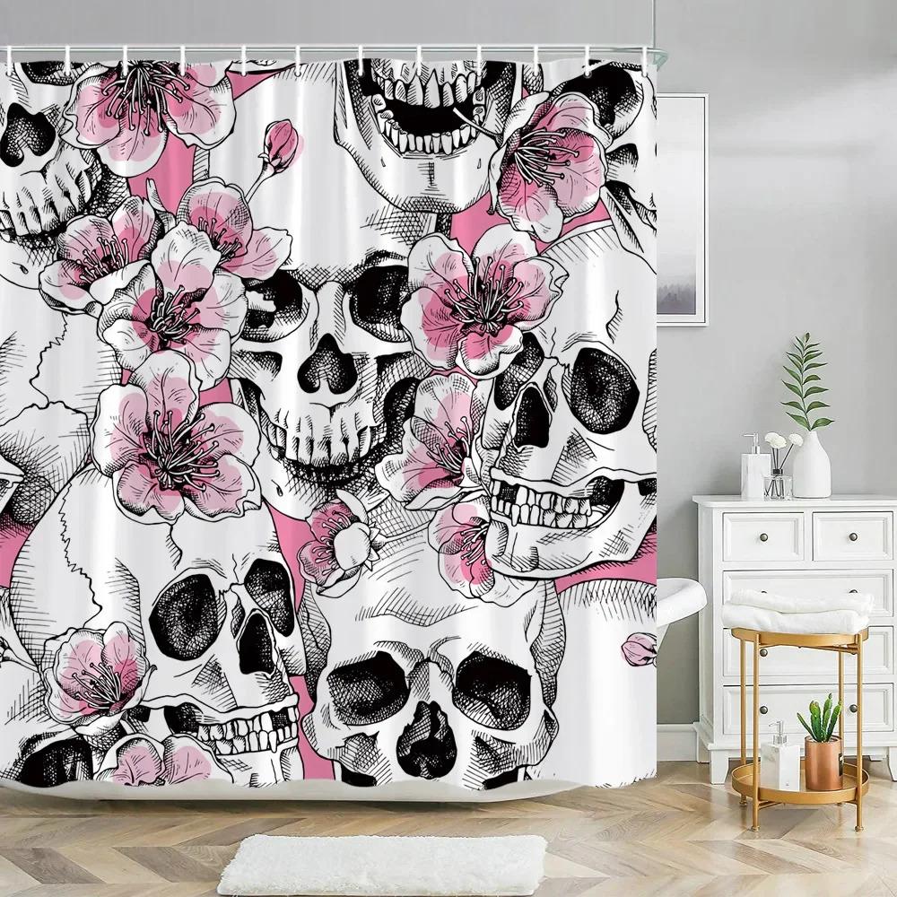 

LXL01Осенняя тыква, цветок, скелет, занавеска для душа, коврик, набор для ванной комнаты, ужас, художник, дом, полиэстеровая ткань, занавески для ванной, ванная комната6Jm% 90x180cm-35x70in