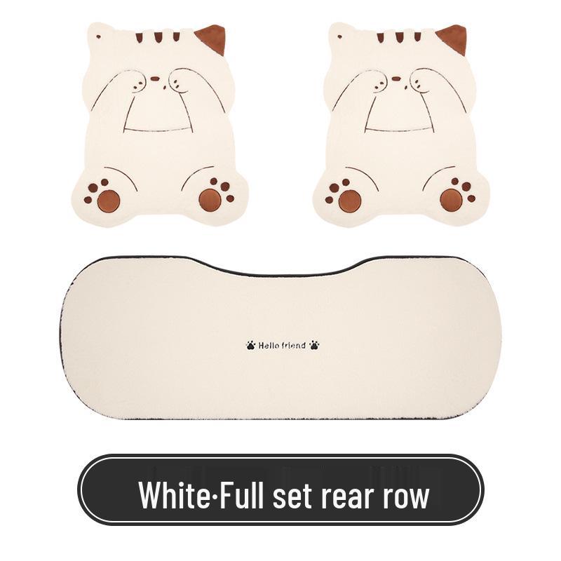 Universal Shy Cat Plush Winter Car Seat Cushion - Non-Shedding, Cartoon Design for Five Seats