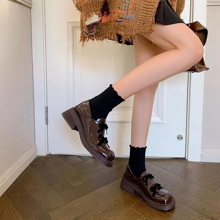 Fashion Platform with Medium Heels Japanese Style Lolita Loafers Bow Women's Shoes Mary Jane Ladies Pumps Lastest Chic and Elegant Shoe