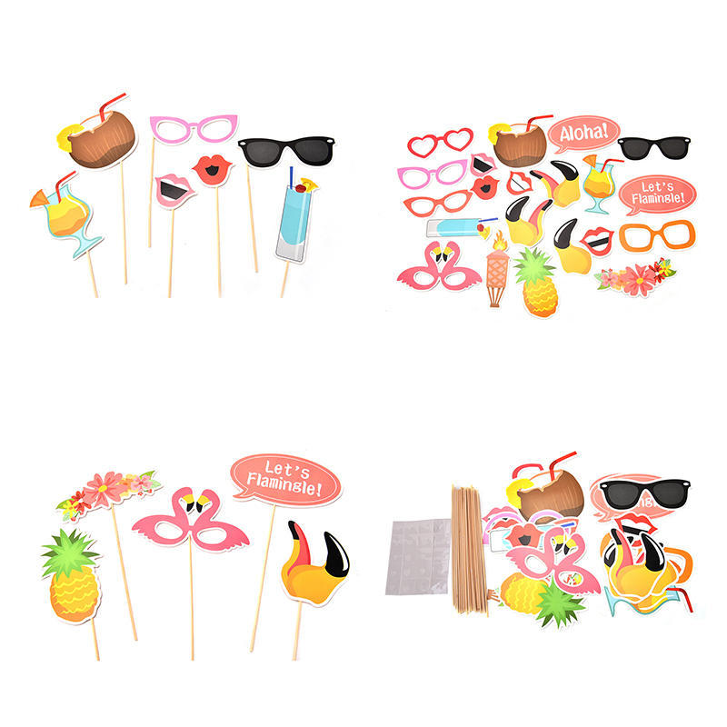 21Pcs Flamingo Photo Booth Props Tropical Hawaiian Summer Hen Party Accessories