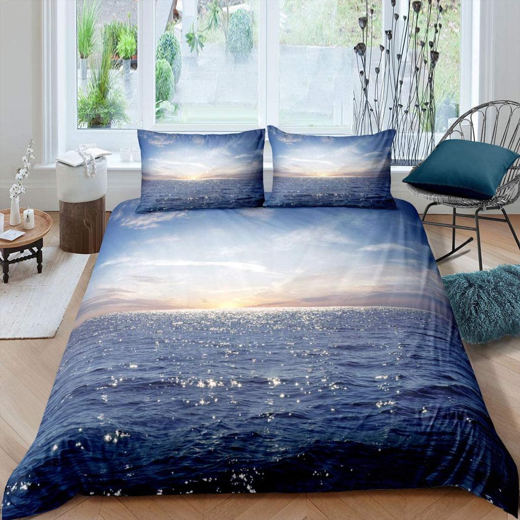 Ocean Wave Duvet Cover Set Beach With Foamy Waves Twin Bedding Set Sea Shore Holiday Theme Queen King Size Quilt Cover
