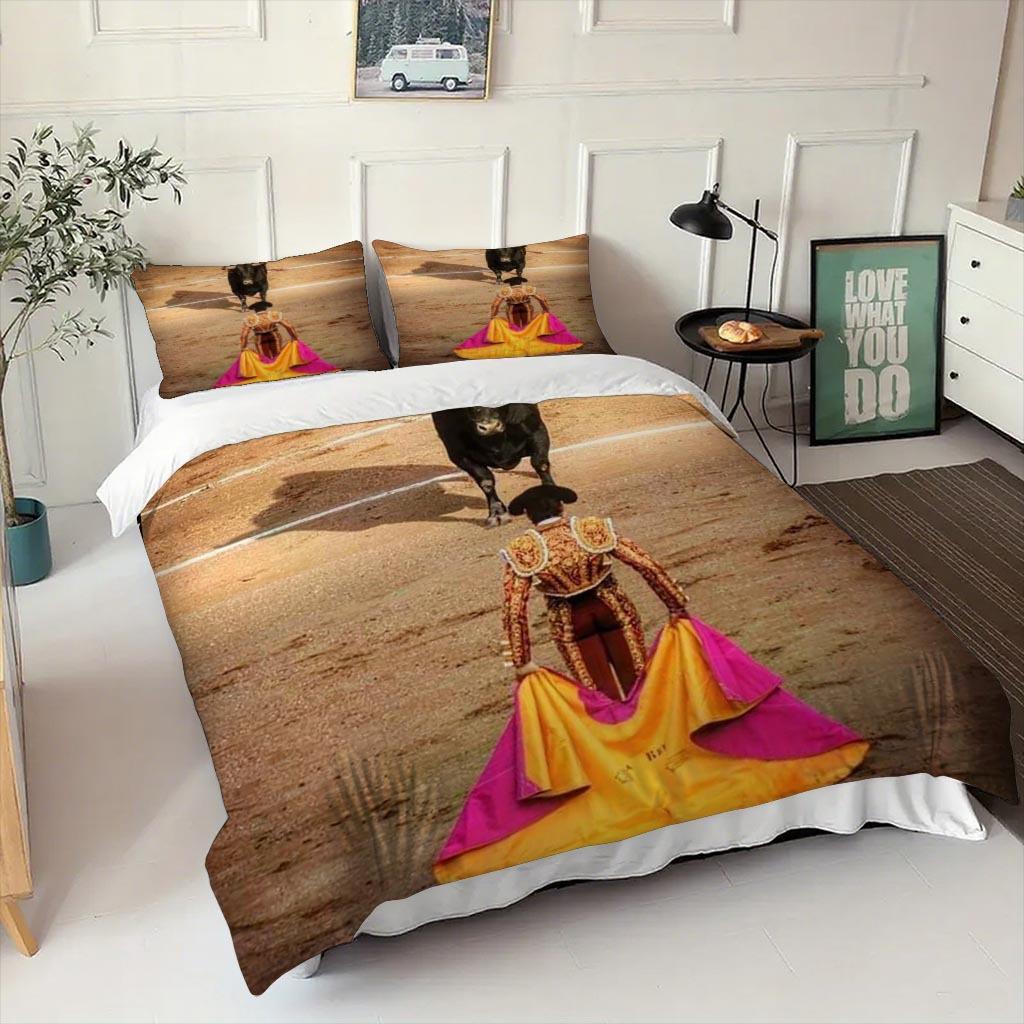 Customize 3pcs Duvet Cover Set Featuring a Spanish Bullfighting Scene - Perfect for Bedroom Decor for Christmas, Easter, Eid Al-
