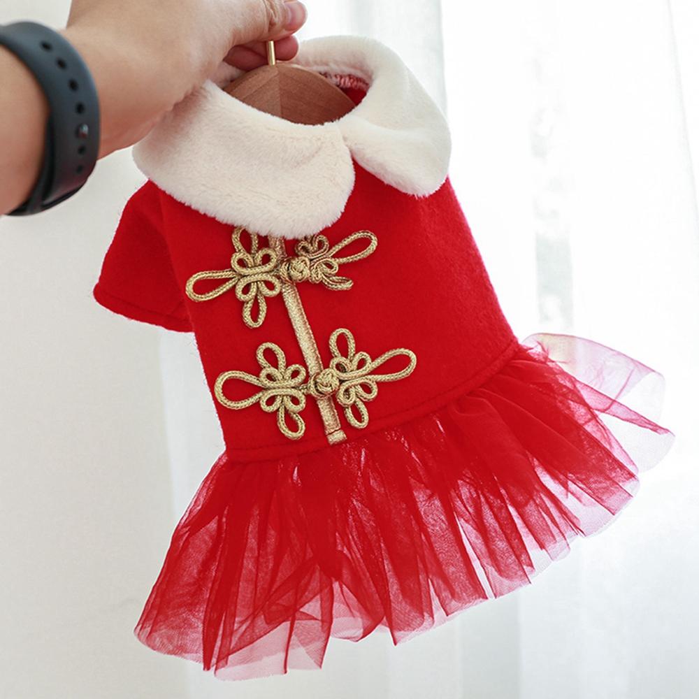 Röd Jul Husdjur Hundklänning Vinter Varm Valp Tutukjol Nyårsfest Helgdag För Liten Medium Husdjursklänning Teddy Kattunge Kostymer