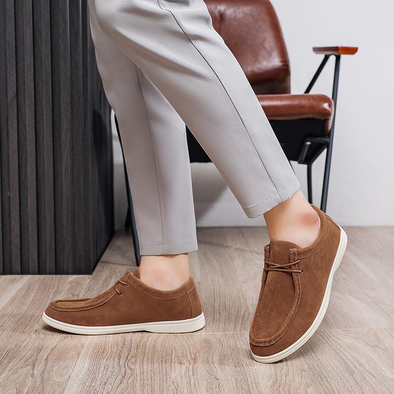 Suede Leather Casual Shoes For Man Loafers Comfortable Lightweight Soft Men's Driving Shoes Spring Autumn Lace-up Flat Shoes Man