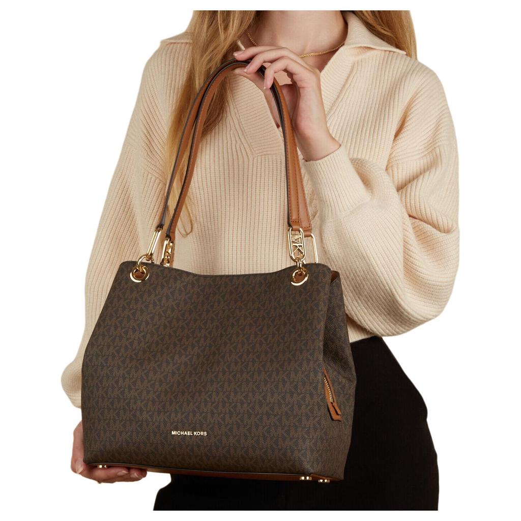 Michael Kors Mk Kensington Pleated Zipper Faux Leather Shoulder Bag Women Shoulder Bag Dark-Brown 30F3G8KT7B-252
