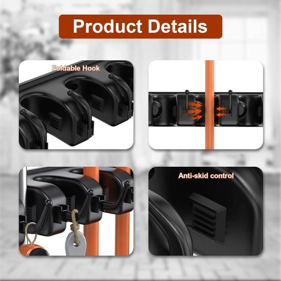 Wall Mounted Mop Clip Broom Holder Load-bearing Easy To Install 5 Slots Strong Heavy Duty