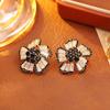 Elegant Hepburn Style Zircon Flower Stud Earrings Women Gold Black Options Sterling Post Fine Jewelry