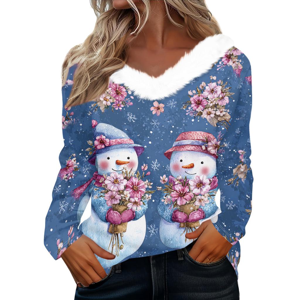 Long Sleeve Shirts For Women Cute Tops Christmas Prints Tees Blouses Casual Plus Size Basic Tops Pullover