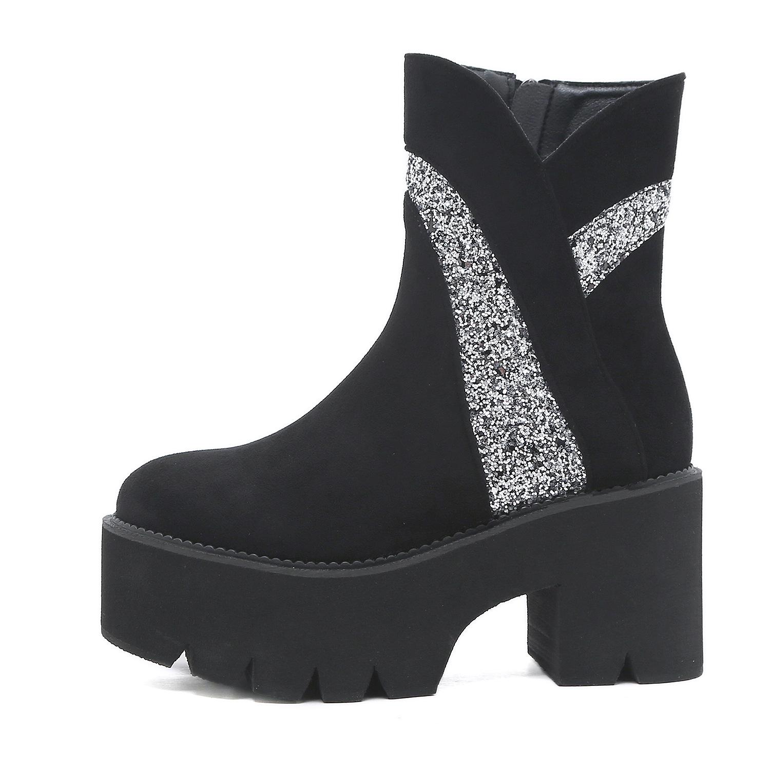 

Полусапожки с круглым носком, осенне-зимние, тонкие, короткие, замшевые, с металлическим высоким каблуком, модные женские сапоги 43 чёрный