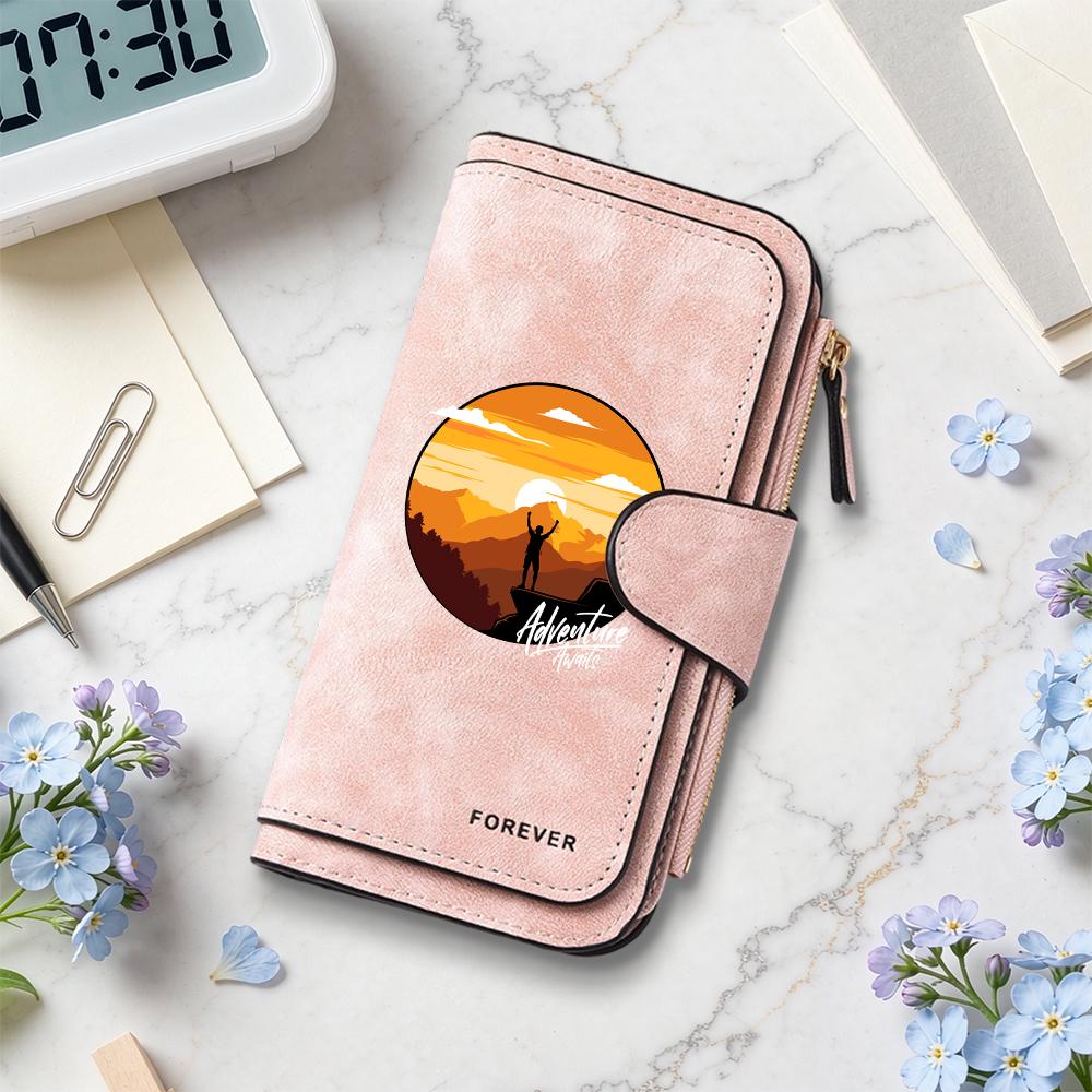 Adventure Awaits Pattern Portable Durable Fashion Long Wallet for Daily Use