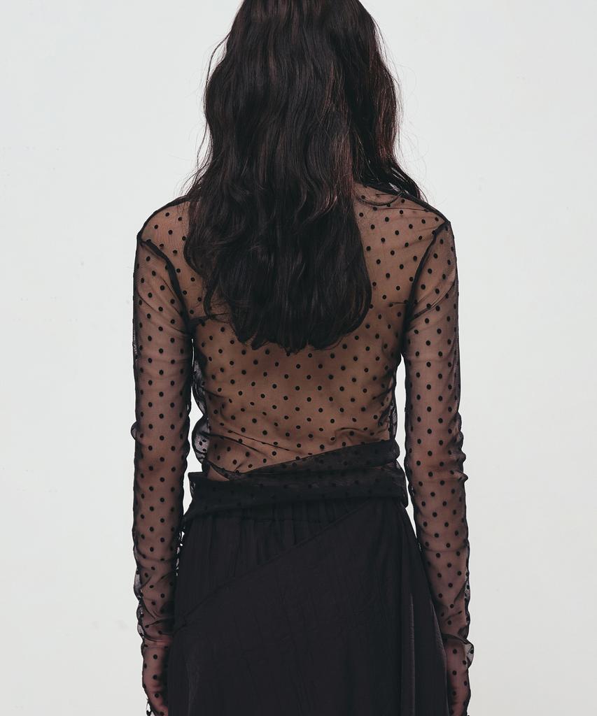 Nigaennikol Dot Mesh Scarf Top_Black
