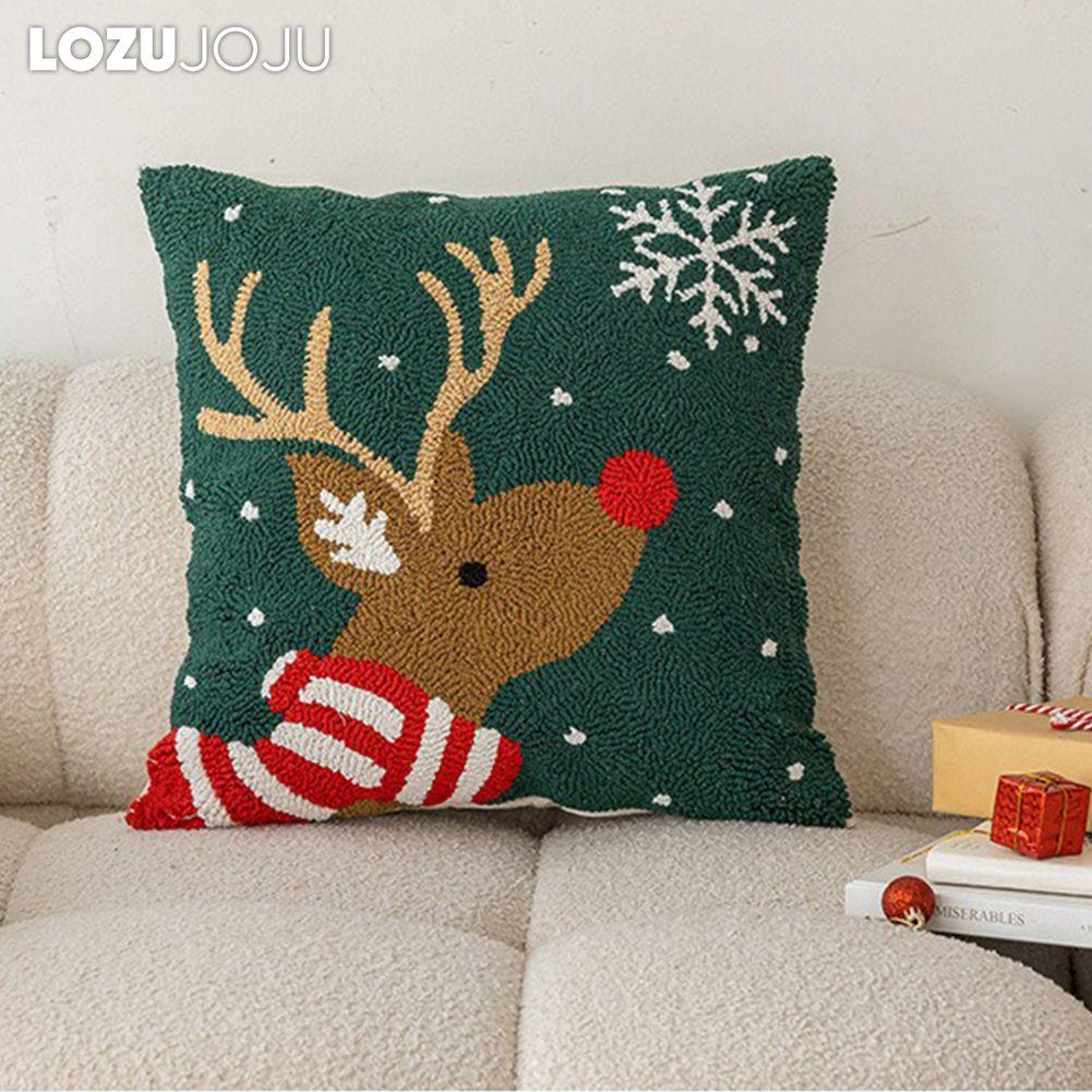 1PC LOZUJOJU Christmas Style Pillowcase Exquisite and Soft Embroidered Cushion Cover for Sofa Living Room Bedroom Home Decor Party Decorations