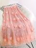 Charming Floral Applique Mesh Skirt - Elasticated Waist for Comfort - Casual Chic Style - Perfect for Womens Everyday Wardrobe