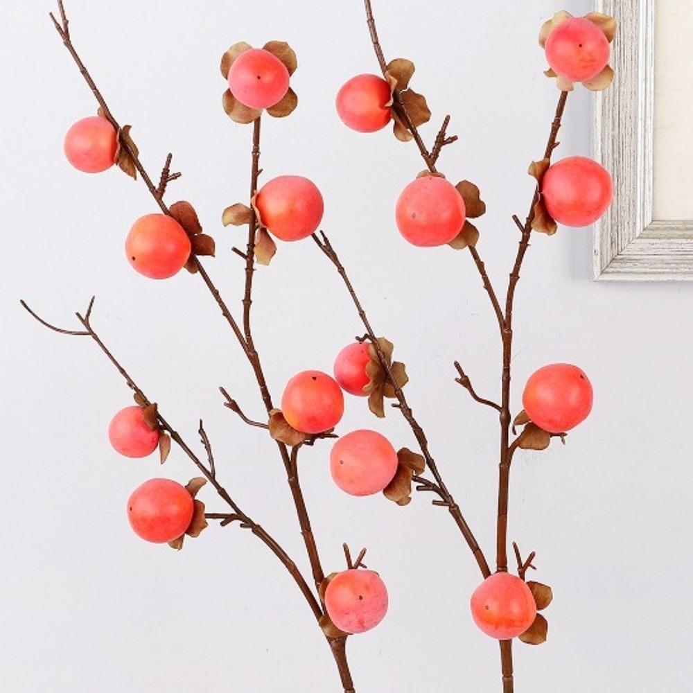 8 Heads Artificial Persimmon Branch Handmade Foam Simulation Persimmon Fruit Realistic Elegant Artificial Fruits Branches