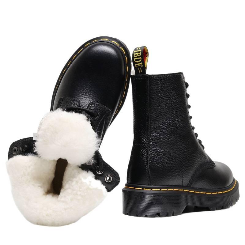 Real wool Martin boots lychee pattern tooling boots women's head layer soft cow leather short boots locomotive boots