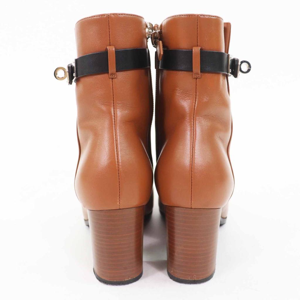 Great HERMES Short Boots Saint Germain Kelly Metal Brown Black Leather 35.5 Used